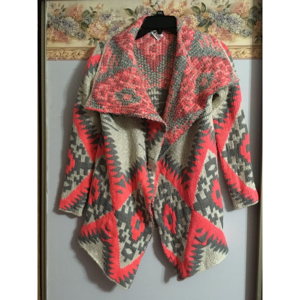 Truluv 10 Colorful Wool Open Front Draped Casual Warm Aztec Sweater
